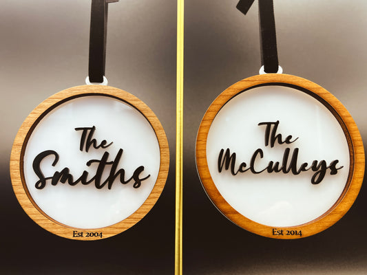 Custom Family Name Ornaments featuring Est Year